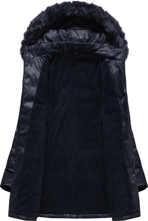 PIKOWANA DAMSKA KURTKA ZIMOWA Z KAPTUREM GRANATOWA (B2617-30)