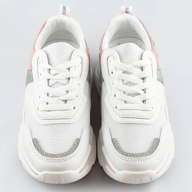 Sneakersy damskie z brokatowymi wstawkami biało-różowe (lu-2)