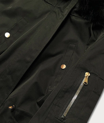 Damska kurtka parka zimowa z kapturem khaki (b531-11)