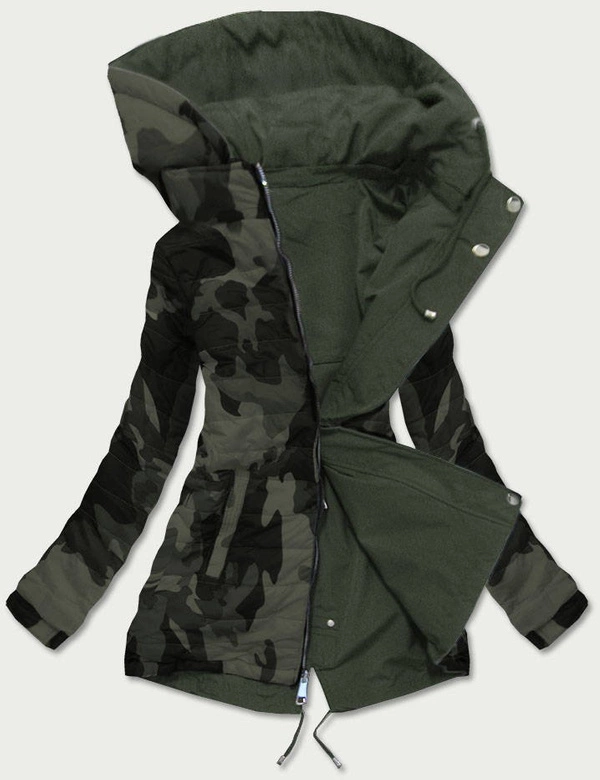DWUSTRONNA PARKA DAMSKA Z KAPTUREM KHAKI-MORO (XW665X)