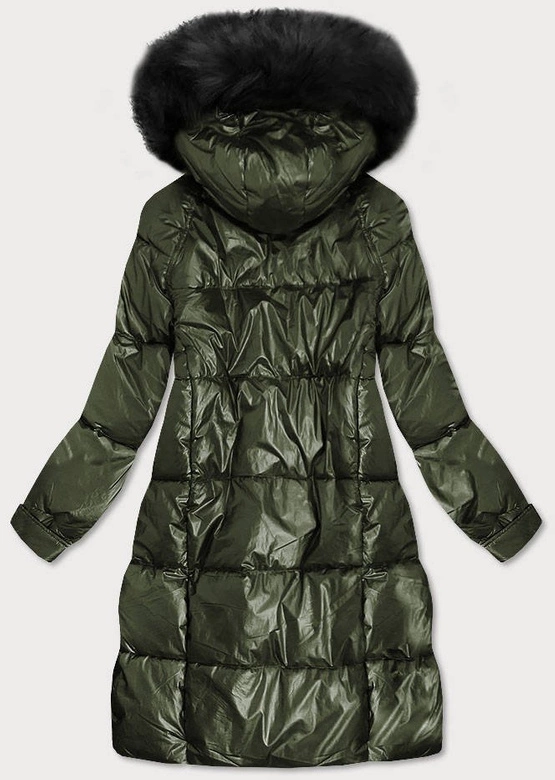 Damska metaliczna kurtka zimowa z kapturem khaki (8295)