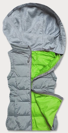 Kamizelka damska z dzianinowym kapturem szaro-limonkowa (DW-21604)