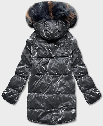 Dwustronna kurtka oversize grafitowo-beżowa (h-1088-62)