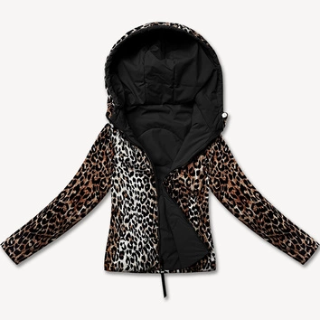 Krótka luźna kurtka z motywem panterki Miss TiTi czarna (25898)