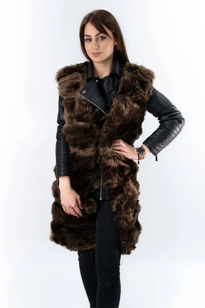 DŁUGA KAMIZELKA ZE SZTUCZNEGO FUTRA BRĄZOWA (102#)