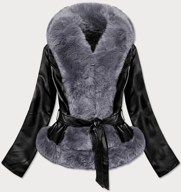 RAMONESKA Z FUTRZANYM KOŁNIERZEM CZARNO-SZARA (B9737-109)