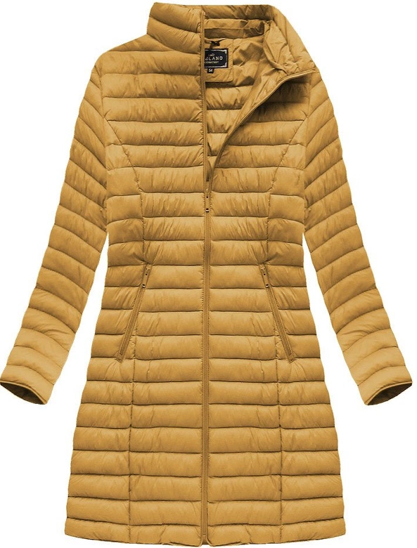 PIKOWANA KURTKA Z KAPTUREM MUSZTARDOWA (7472-PLUS)