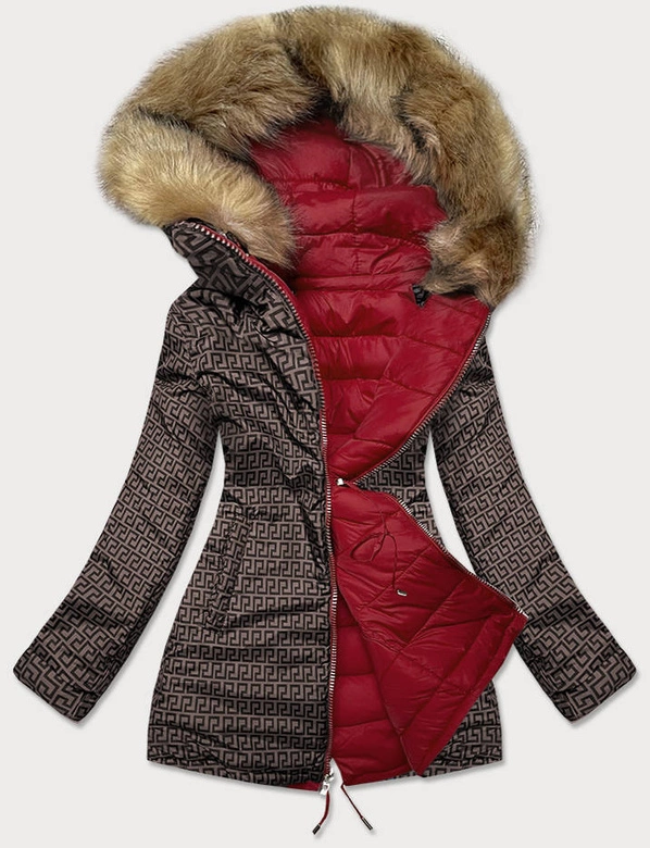 Dwustronna damska kurtka zimowa bordowo-brązowa (mhm-w556)