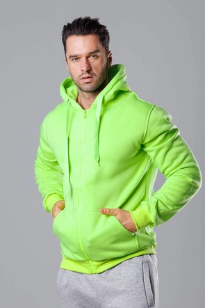 Rozpinana bluza męska z kapturem zielona neonowa (68B2008-31)