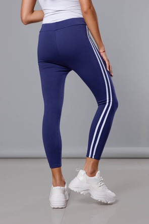 Bawełniane legginsy damskie z lampasami granatowe (yw06038)