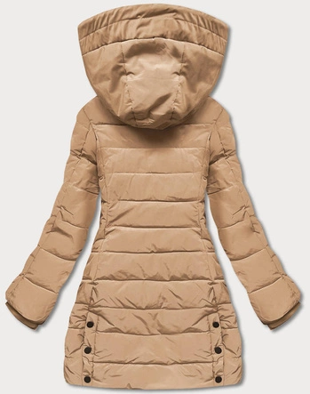 Zimowa kurtka damska z kapturem piaskowa (2M-21003)