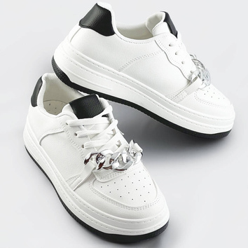 Sportowe buty z łańcuchem damskie biało-czarne (b-545)