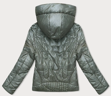 Pikowana krótka kurtka damska khaki (B8185-11)