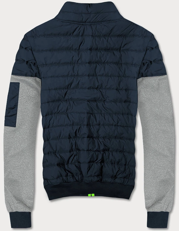 Kurtka męska z neonowymi zamkami granat-szary (8M907-215)