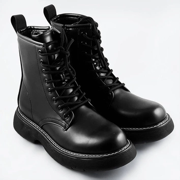 Sznurowane botki damskie czarne (a9935)