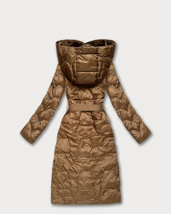 Pikowany płaszcz z paskiem Libland camel (LD-7806)