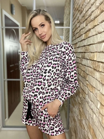 PIŻAMA DAMSKA W CĘTKI ECRU/RÓŻOWA (668ART)