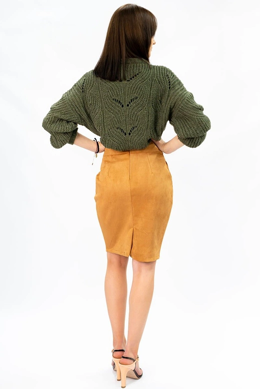 OŁÓWKOWA SPÓDNICA Z KIESZENIAMI JASNOBRĄZOWA (505ART)