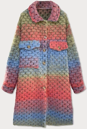 KOSZULOWY PŁASZCZ DAMSKI MELANŻ KORALOWO-NIEBIESKI (2463/1)