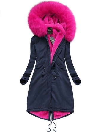 BAWEŁNIANA DŁUGA PARKA GRANATOWO-AMARANTOWA (7610)