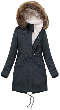 ZIMOWA PARKA DAMSKA Z PODPINKĄ I KAPTUREM GRANATOWA (X7600BIGX)