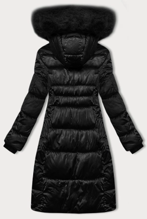 Zimowa pikowana kurtka plus size z kapturem S'west czarna (B8267-1)