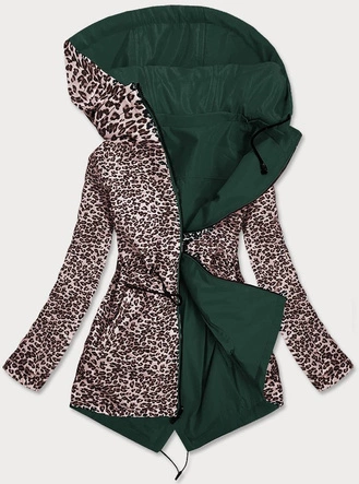 DWUSTRONNA DAMSKA KURTKA Z KAPTUREM ZIELONA-PANTERKA (SS66-1)