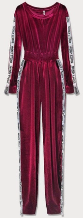 DŁUGI KOMBINEZON WELUROWY Z LAMPASAMI BORDOWY (627ART)