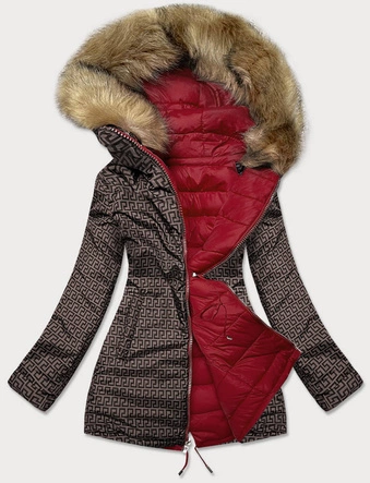 Dwustronna damska  kurtka zimowa bordowo-brązowa (mhm-w556)