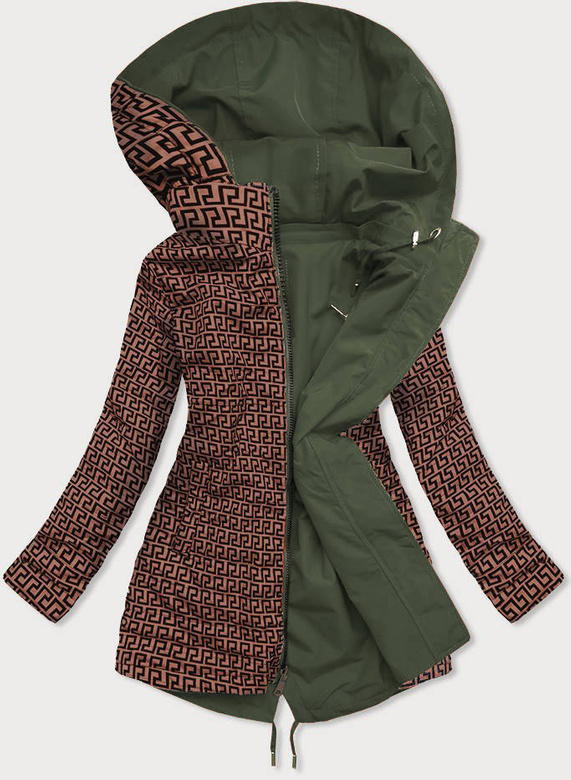 Dwustronna kurtka parka damska khaki-brązowa (xw581bigx)