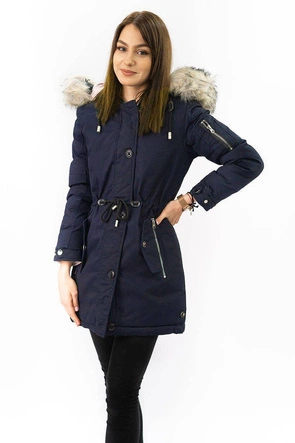 Dwustronna damska kurtka zimowa z kapturem granatowo-różowa (w631)