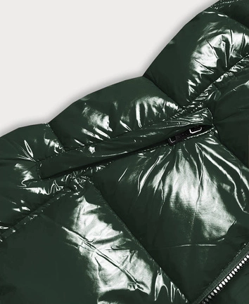 Lakierowana kamizelka damska z futerkiem zielona (DK027-38)