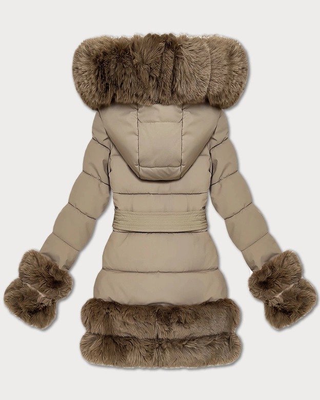 Przejściowa elegancka kurtka z futerkiem S'West ciemno-beżowa (B8526-12)