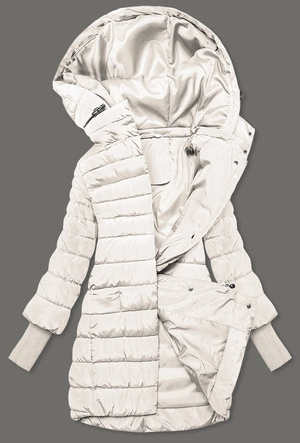 KURTKA DAMSKA Z DZIANINOWYMI ŚCIĄGACZAMI ECRU (P22-6637-12)