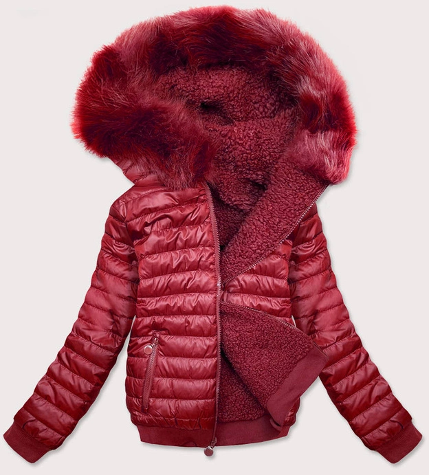 DWUSTRONNA KRÓTKA KURTKA DAMSKA ZIMOWA BORDOWA (H1032-25)