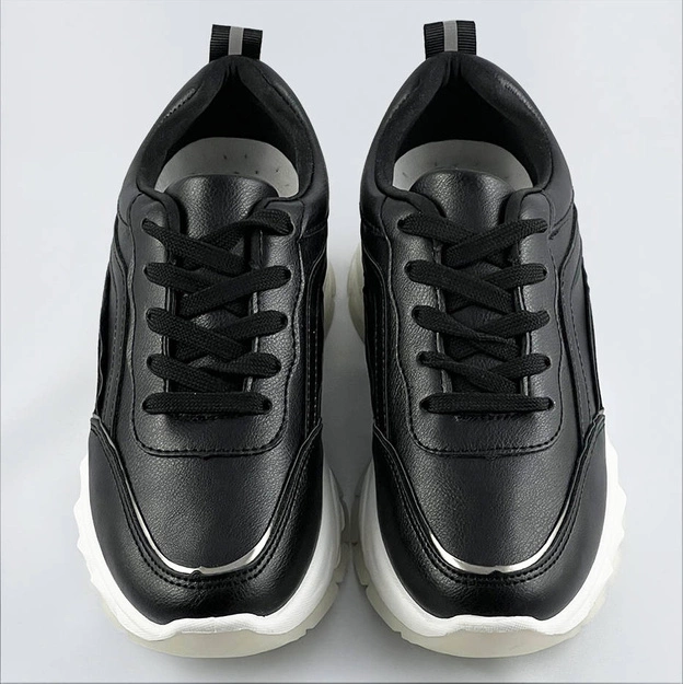 Damskie sneakersy z metaliczną lamówką czarne (bg-02)