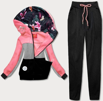 DRES DAMSKI BLUZA + SPODNIE RÓŻOWO-SZARY (AMG808)