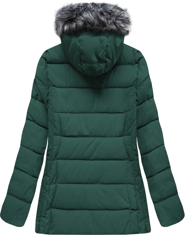PIKOWANA DAMSKA KURTKA ZIMOWA Z KAPTUREM BUTELKOWA ZIELEŃ (XB9503X)
