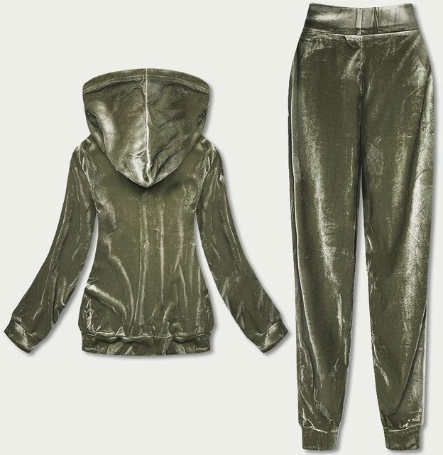 Welurowy dres z aplikacją zielony (81217)