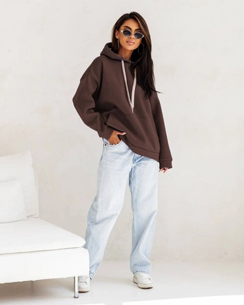 Gruba bluza damska kangurka czekoladowa (82131)
