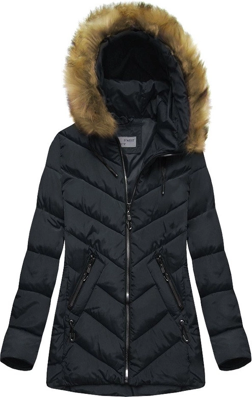 ZIMOWA PIKOWANA KURTKA DAMSKA Z KAPTUREM GRANATOWA (B2633)