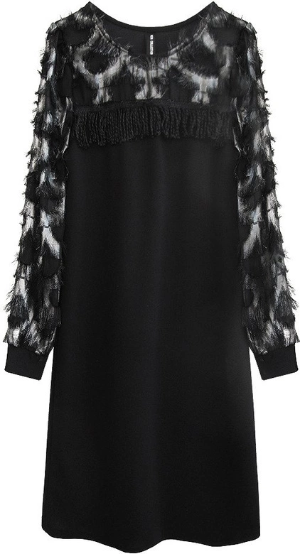 PROSTA SUKIENKA Z FRĘDZLAMI CZARNA (520ART)