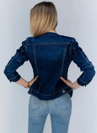 KURTKA JEANSOWA DAMSKA NA GUZIKI GRANATOWA (012#)