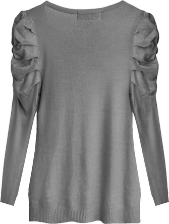 SWETER Z BUFIASTYMI RAMIONAMI CIEMNOSZARY (1528)