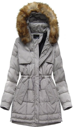 PIKOWANA KURTKA Z PUCHEM NATURALNYM SZARA (8081)