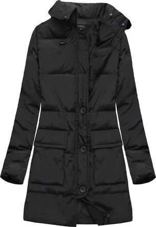 PIKOWANA KURTKA Z PUCHEM NATURALNYM CZARNA (X1296X)