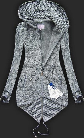 GRUBA BLUZA Z KAPTUREM CIEMNOSZARA (LX9921)