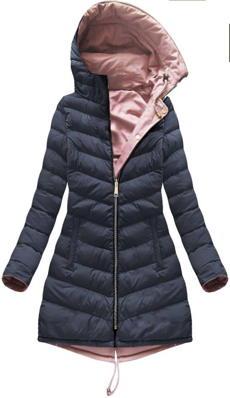 DWUSTRONNA DAMSKA KURTKA ZIMOWA Z KAPTUREM RÓŻOWO-GRANATOWA (W632)