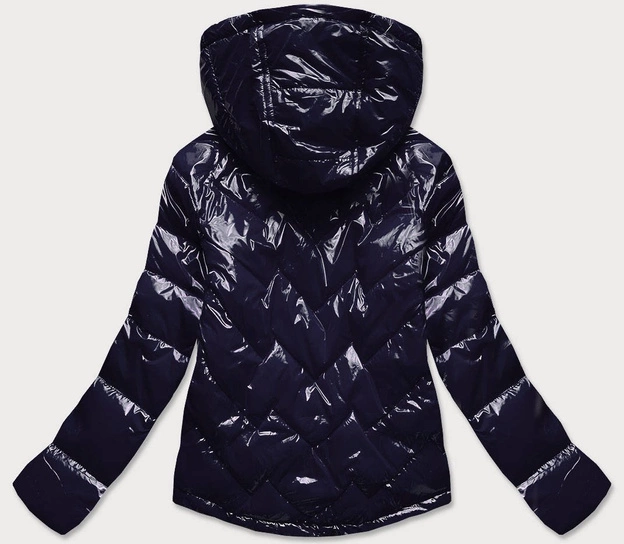 Pikowana kurtka damska z kapturem granatowa (b9562)