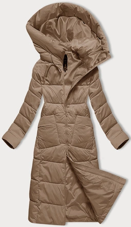 Pikowana długa kurtka zimowa damska Libland ciemny beżowy (7767)